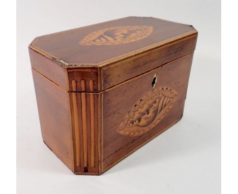 A George III mahogany tea caddy with shell inlay to front and lid, 18.5cm wide 