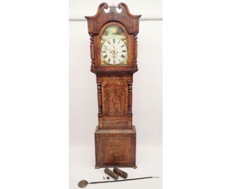 A Victorian walnut longcase clock with marquetry to case, the painted face with 8 day movement by Thomas Matthews of Knighton