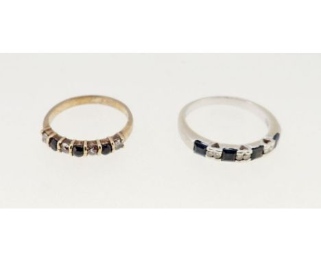 Two 9 carat gold rings line set black and white stones, size K to L and No to O, 4.5g 