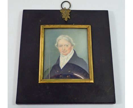 James Warren Childe (1780-1862) - watercolour miniature on ivory portrait of a gentleman in ebony frame - split, 7.2 x 5.8cm 