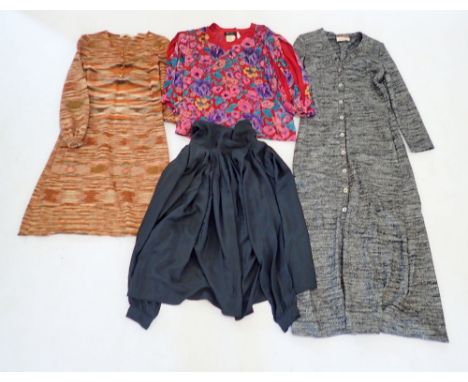 Two vintage dresses by Kriziamagwa and John Marks plus two silk tops 