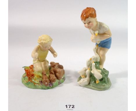 Two Royal Worcester Dorothy Doughty figures Woodland Dance 3076 and Young Farmer 3433, 16cm tall 
