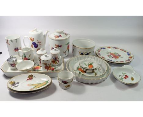 A group of Royal Worcester Evesham to include coffee pot, milk, sugar, rectangular serving dish, flan dishes, spice pots etc 