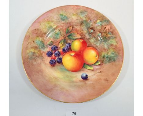 A Royal Worcester plated painted fruit by J Cook, 27cm diameter 