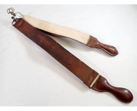 Two leather cut throat razor strops 