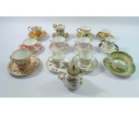 A collection of twelve decorative cabinet cups and saucers including Royal Crown Derby, Worcster, Copeland Spode etc 