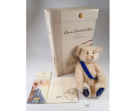 A Steiff Queen Elizabeth 80th Birthday limited edition Peter Jones teddy bear, boxed with certicate 