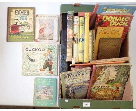 A box of vintage children's books including Donald Duck, The Rubaiyat of a Persian kitten, Alice in Wonderland etc. 