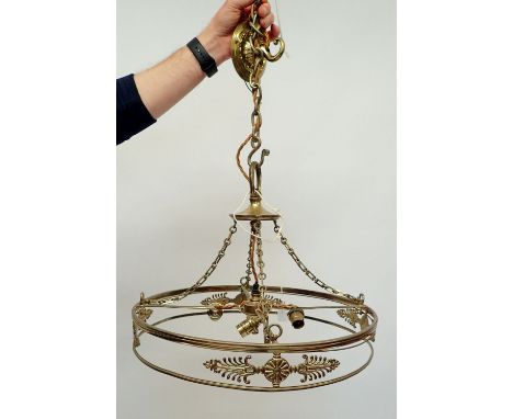 An Edwardian gilt metal circlular neo-classical light fitting with anthemion motif, lacking original fringe, 48cm 