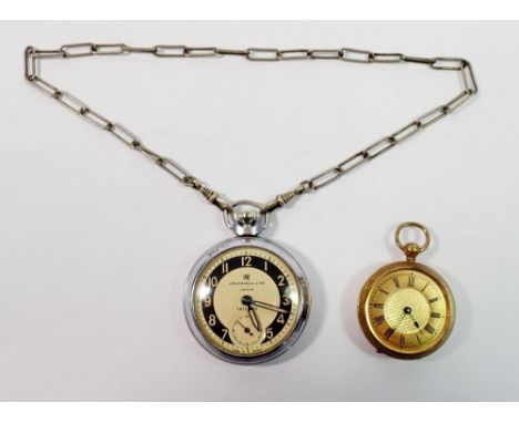 An Ingersoll Triumph pocket watch with chain plus a gold plated pocket watch 