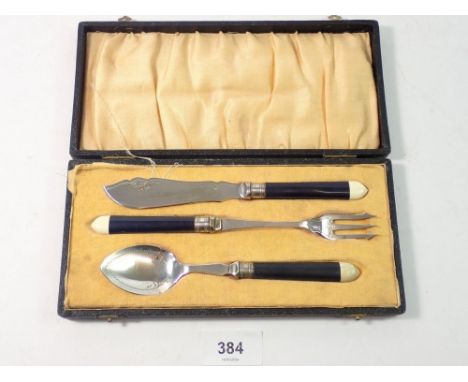 A silver plated high tea cutlery set including pickle fork, butter knife and jam spoon - boxed 