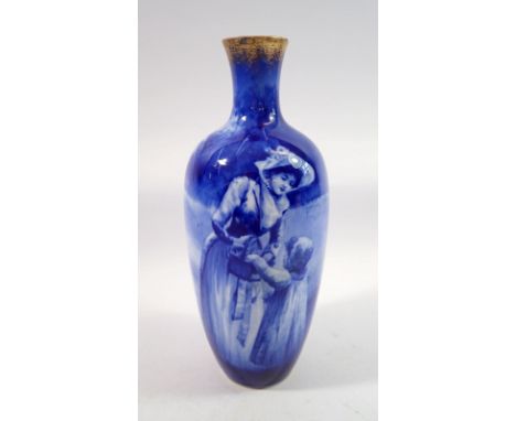 A Royal Doulton blue Faience vase painted mother and child, 22.5cm tall 