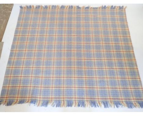 A vintage Welsh blue tartan blanket 214 x 182cm 
