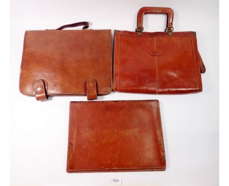 Three various vintage leather document bags 