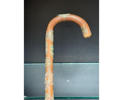 Walking stick with Brass badges approx. 29 