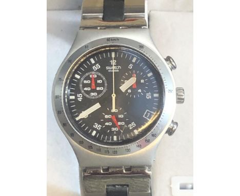 Gents Swatch irony Swiss quartz chronograph watch with date, currently ticking 