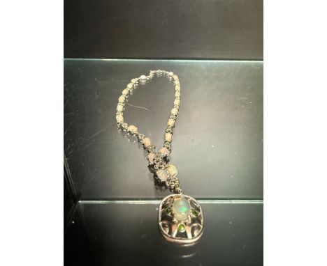 Silver & opal ornate necklace 
