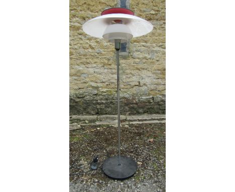 LOUIS POULSEN: A STANDARD LAMP, Model no. PH80, designed by Poul Henningsen, white and red perspex shade, 132cm high 