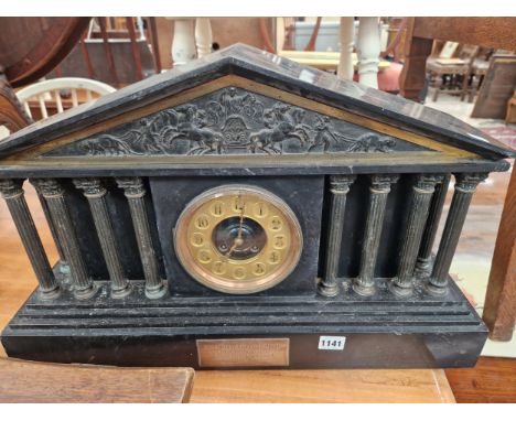 A LARGE VICTORIAN SLATE MANTLE CLOCK. 