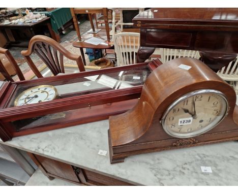 A VIENNA TYPE WALL CLOCK AND A MANTLE CLOCK. 