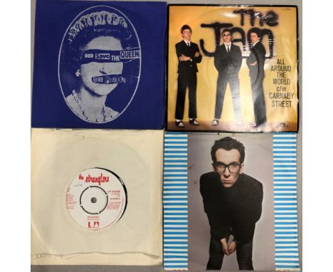 PUNK/NEW WAVE SINGLES INCLUDING- SEX PISTOLS - GOD SAVE THE QUEEN VS181, THE JAM - ALL AROUND THE WORLD, THE STRANGLERS, SQUE