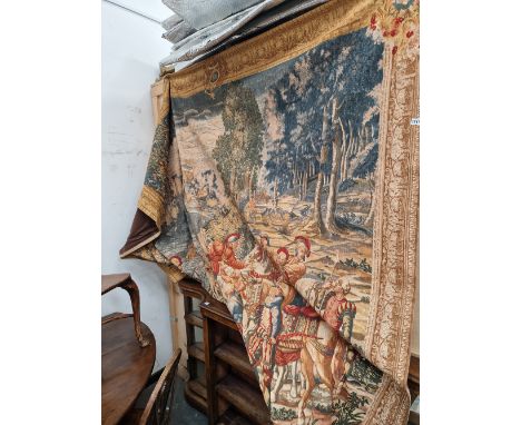 A LARGE TAPESTRY TYPE WALL PANEL. H 221 W 248 cm