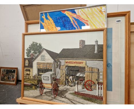 A SILKSCREEN PICTURE OF THE WHEELRIGHT SIGNED HARGROVEAND TWO FURTHER PICTURES