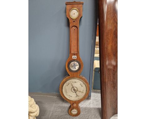 A G CETTI OF BUCKINGHAM LINE INLAID MAHOGANY BANJO BAROMETER WITH A MIRROR ABOVE THE SILVERED DIAL