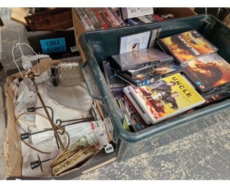 A EXTENSIVE COLLECTION OF DVD'S A LAMP BASE, VARIOUS CHINE ETC.