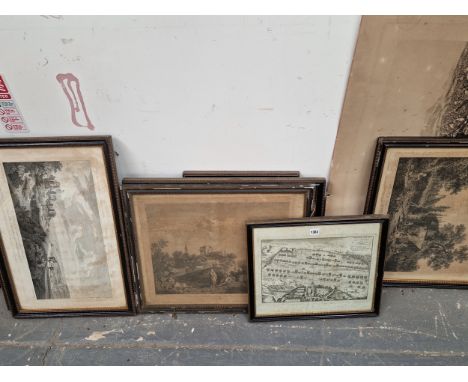 A 18th C. ENGRAVING THE BATTLE OF NASEBY TOGETHER WITH 14 FURTHER EARLY PRINTS AND PICTURES (15)