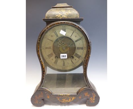 A 19th C. NEUCHATEL STYLE BRACKET CLOCK WITH BRACKET, THE MOVEMENT STRIKING ON A BELL, THE SILVERED DIAL WITH CENTRAL ALARM D