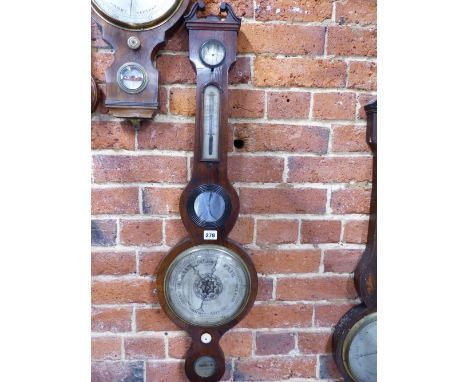 A KALTONBACH ROSEWOOD BANJO BAROMETER WITH AN ALCOHOL THERMOMETER ABOVE A MIRROR AND THE SILVERED DIAL