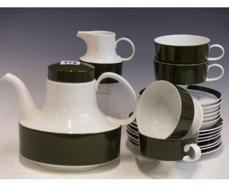 TAPIO WIRKKALA FOR ROSENTHAL, A PART TEA SET, EACH PIECE PAINTED WITH A DEEP SEA GREEN BAND