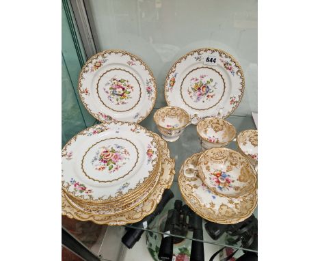 19th C. CUPS AND SAUCERS, HAMMERSLEY AND OTHER FLOWER PAINTED PLATES