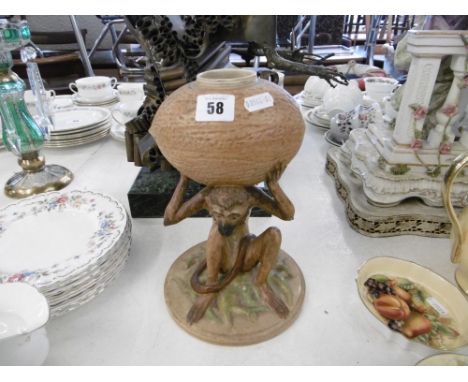 A 19th century Wedgewood Majolica stand, believed to be an oil lamp base in form of a monkey holding a coconut 