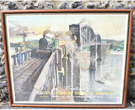 A vintage British Railway 'Centenary Royal Albert Bridge Saltash' poster by Terence Cuneo, in a glazed frame, 125 cm x 100 cm