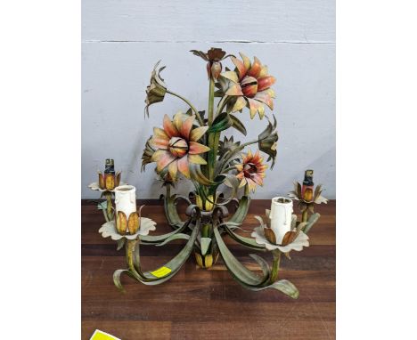 An Italian style painted metal six branch chandelier fashioned as flowers and foliageLocation: 