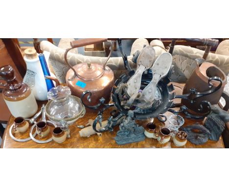 Vintage items to include a Victorian copper kettle and mid 20th century roller skates, A/FLocation: A1F 