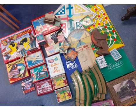 A quantity of vintage children's games and toys to include Mappa Mundi, lotto and wooden jigsaws and a Nora Nelly sailor doll