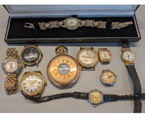 Mixed watches to include an early 20th century gold plated half hunter pocket watch, Timex, Avia and othersLocation: 