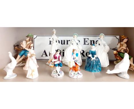 A quantity of china figures to include Royal Doulton Cherie HN2341, Coalport Hannah and Nao models of geese, Location: R1:2 