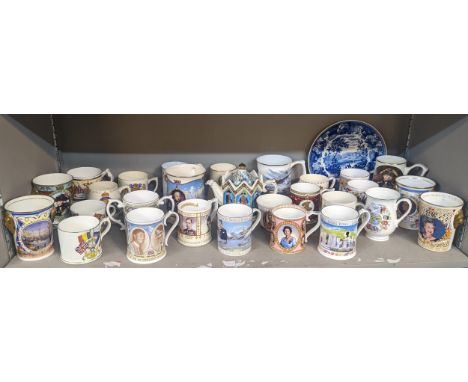 A group of mixed commemorative mugs to include Royal Worcester Battle of Britain example, Aynsley and others to include a Bat