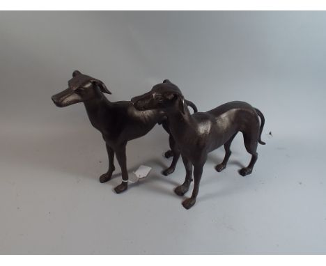 A Pair of Large Heavy Bronze Effect Greyhound Figures Each 29cm high, Plus VAT