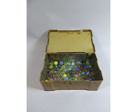 A Vintage Tin Containing Various Marbles 