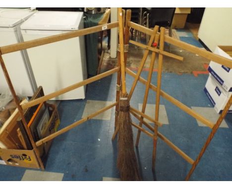 A Witches Broom, Clothes Airer and Black Board Easel 