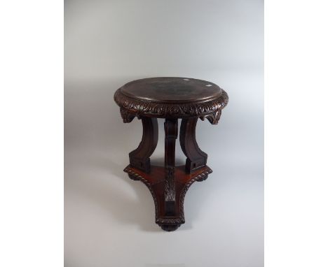 A Nice Quality Late 19th Century Carved Mahogany Tripod Jardiniere Stand, Top 43cm Diameter and 49cm high 