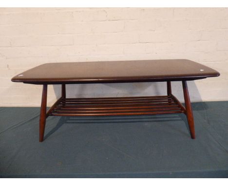 A 1970 Ercol Style Coffee Table with Dowelled Stretcher Shelf, 104cm Long 