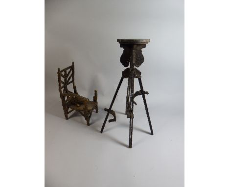 Two Wooden Models of Armchair Formed From Clothes Pegs (AF) and Tripod Table