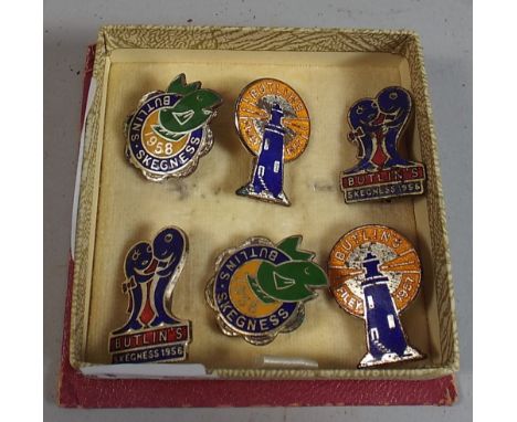 A Collection of Six Vintage Enamelled Butlins Badges 