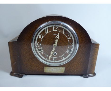 An Oak Presentation Westminster Chime Mantle Clock by Enfield, South Staffordshire Water Works, 1947 